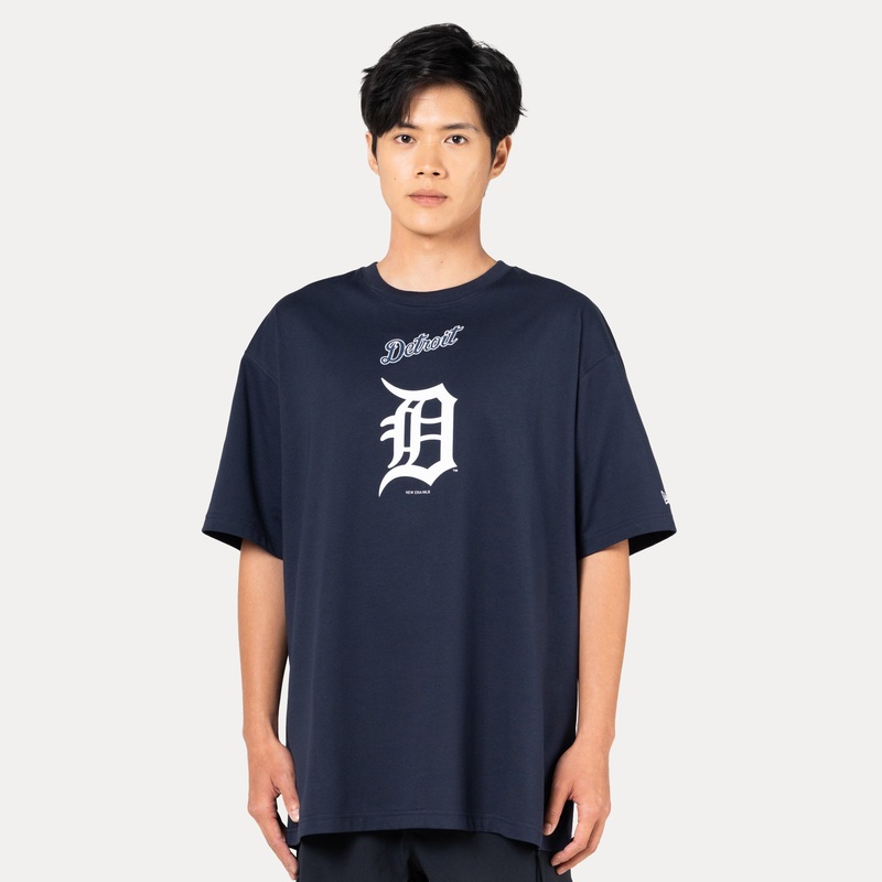 DETROIT TIGERS MLB VISOR LOGO NAVY OVERSIZED SHORT SLEEVE T-SHIRT