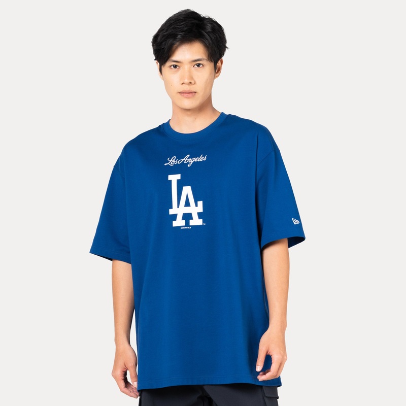 LOS ANGELES DODGERS MLB VISOR LOGO DARK ROYAL OVERSIZED SHORT SLEEVE T-SHIRT
