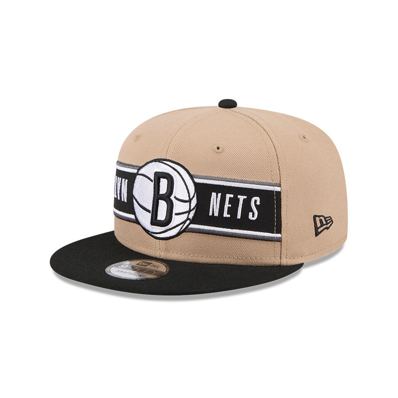 NBA BROOKLYN NETS DRAFT BLACK VISOR MED BEIGE 9FIFTY CAP