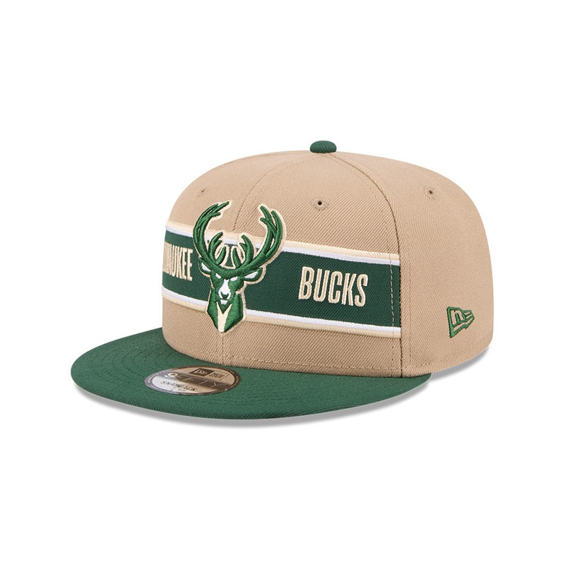 NBA MILWAUKEE BUCKS DRAFT DARK GREEN VISOR MED BEIGE 9FIFTY CAP