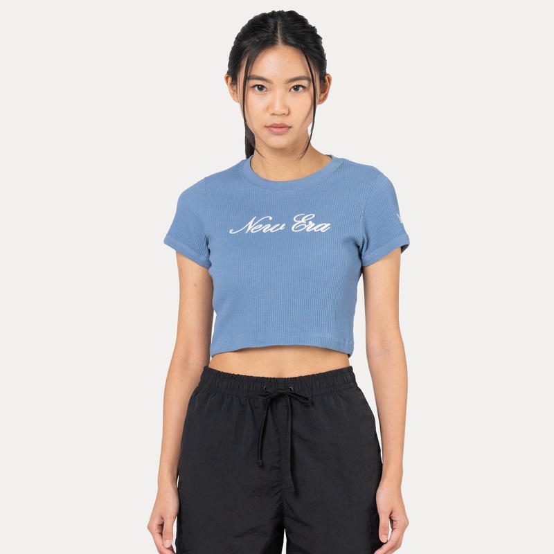 NEW ERA BASIC FADED BLUE WOMEN CROP RIB TEE
