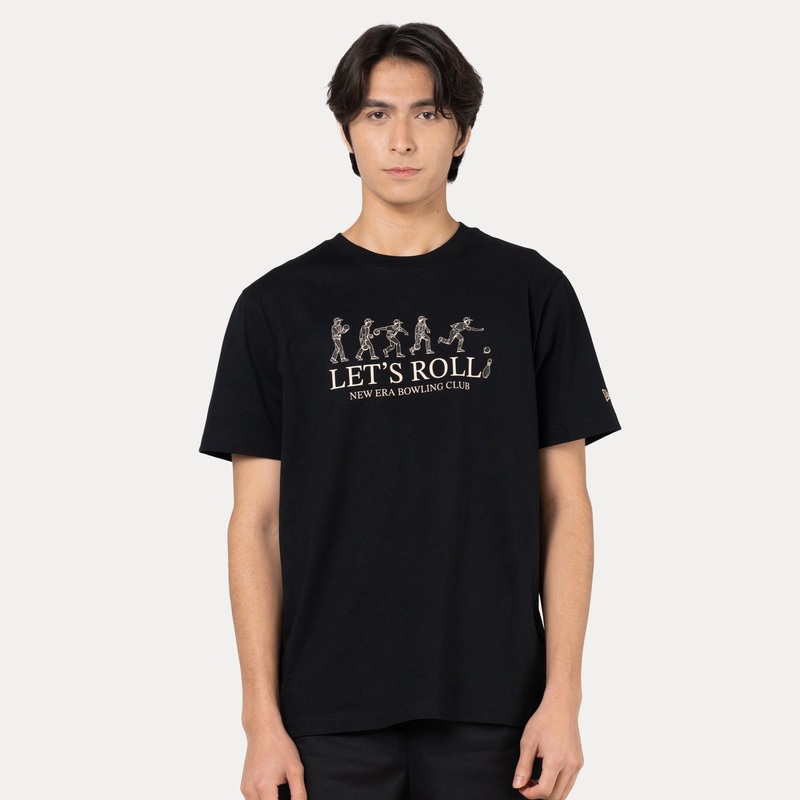 NEW ERA BOWLING CLUB LETS ROLL BLACK REGULAR SHORT SLEEVE T-SHIRT