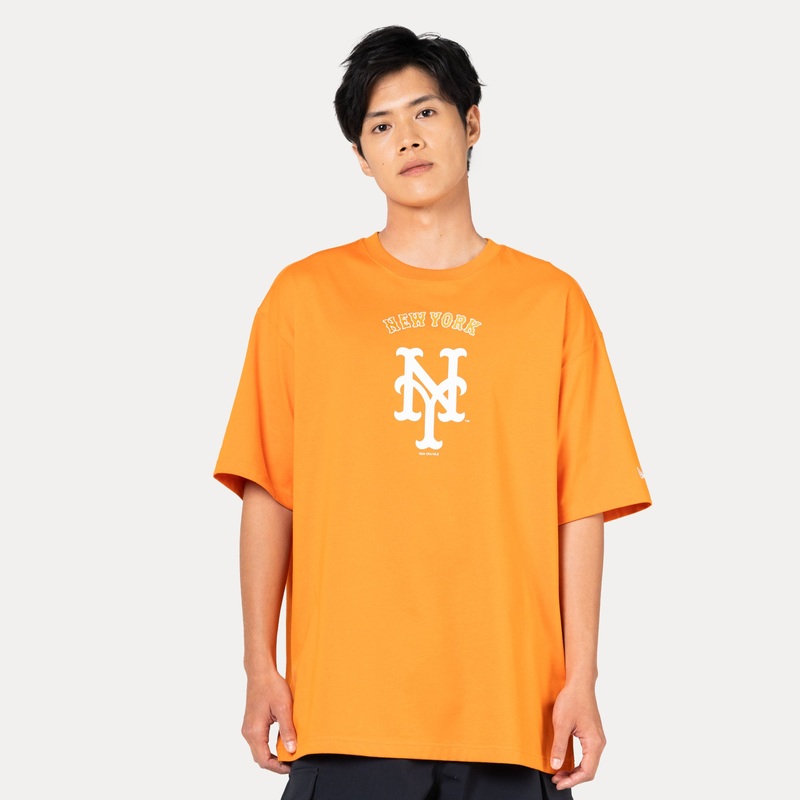 NEW YORK METS MLB VISOR LOGO ORANGE POPSICLE OVERSIZED SHORT SLEEVE T-SHIRT