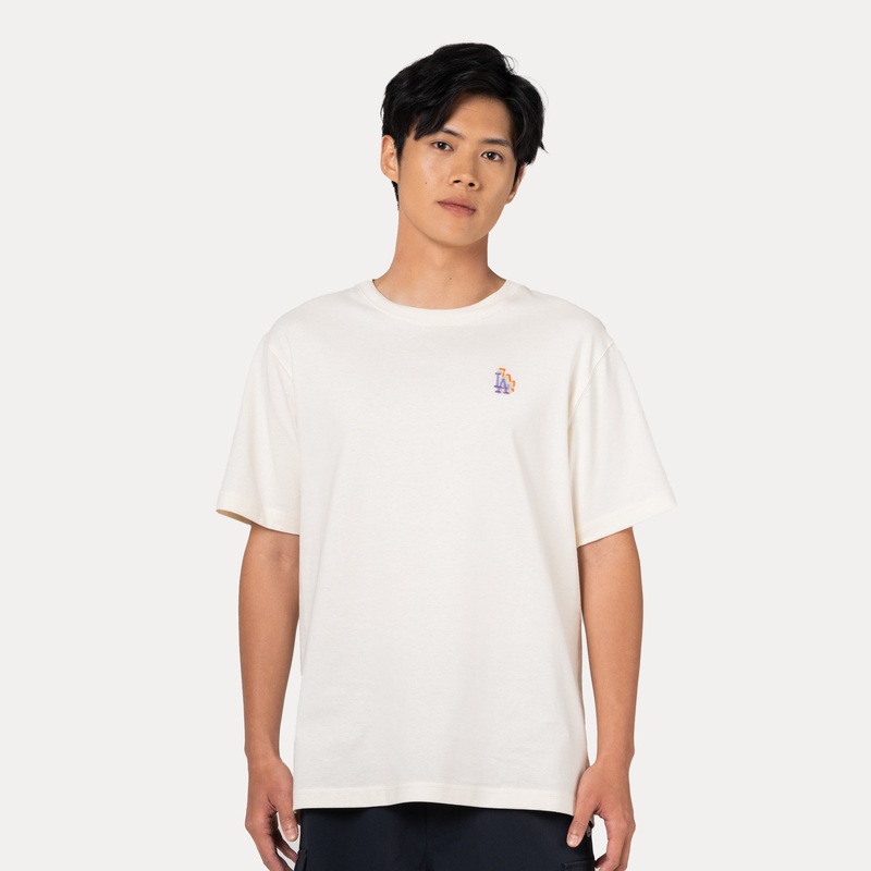 LOS ANGELES DODGERS LIGHT RAINBOW LAYERED LOGO IVORY REGULAR SHORT SLEEVE T-SHIRT
