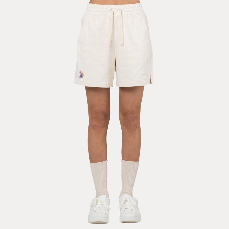 LOS ANGELES DODGERS LIGHT RAINBOW LAYERED LOGO IVORY SWIM SHORTS