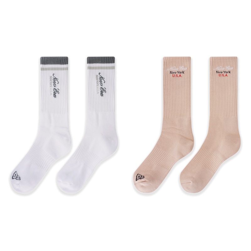 NEW ERA BASIC 2 PACK WHITE AND OAT MILK SOCKS