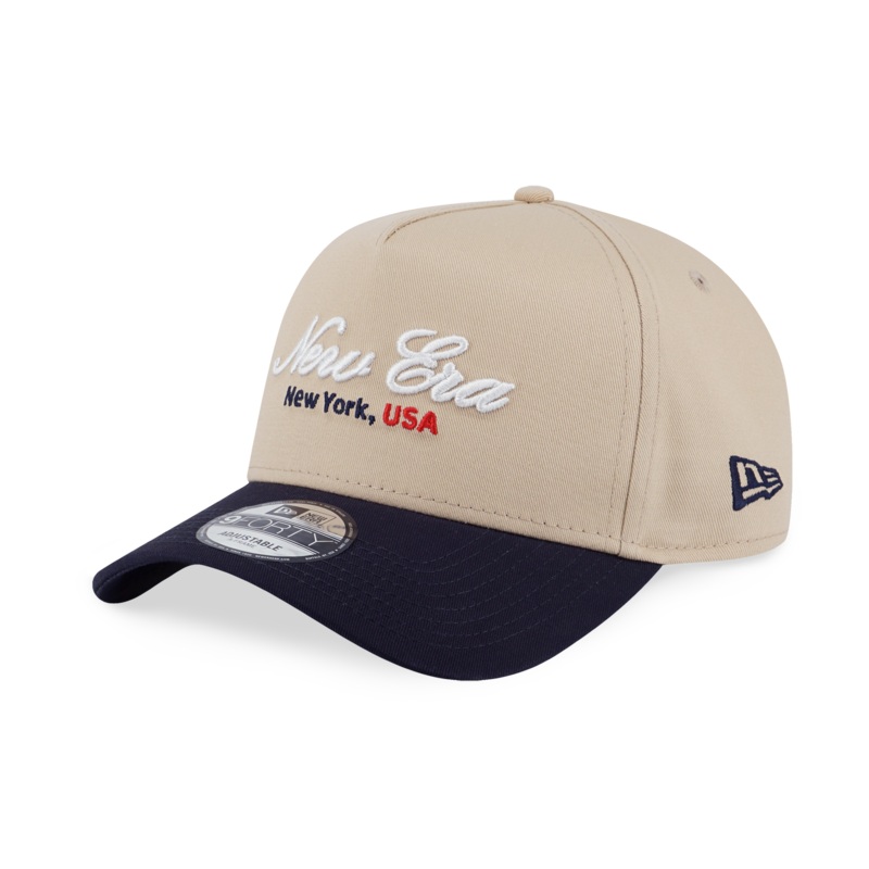 NEW ERA BASIC SCRIPT NAVY VISOR OAT MILK 9FORTY AF CAP