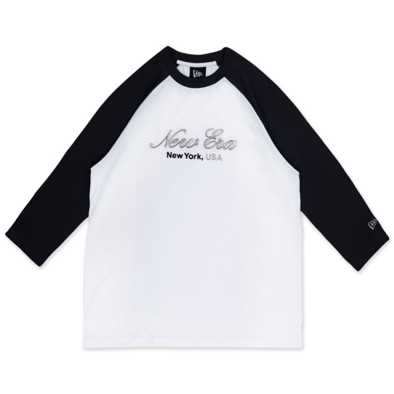 NEW ERA BASIC SCRIPT WHITE RAGLAN SLEEVE T-SHIRT