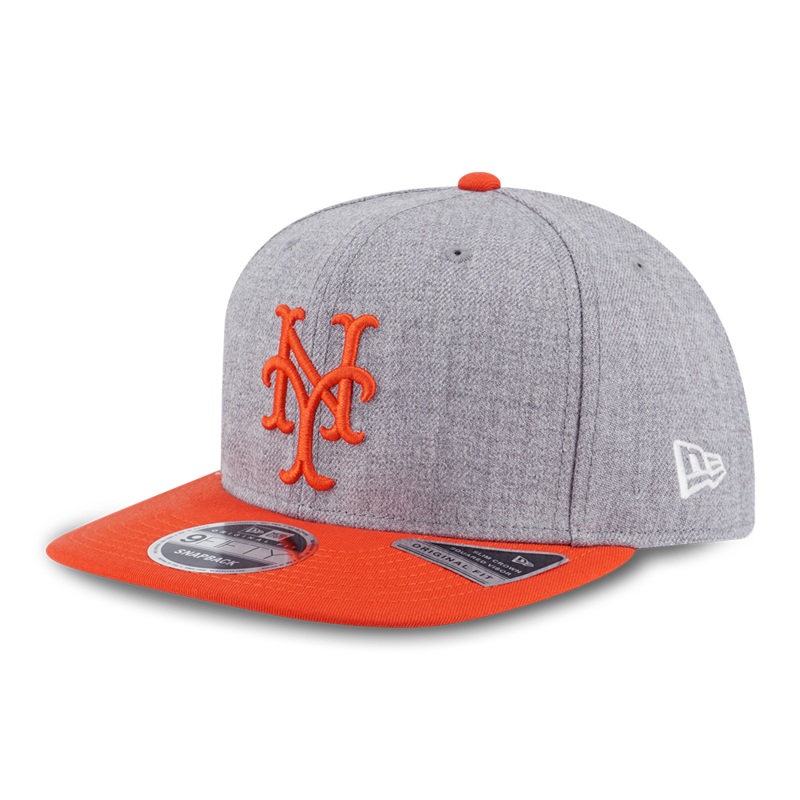 MLB NEW YORK METS COOPERSTOWN ORANGE VISOR HEATHER GRAY 9FIFTY OF PCV CAP