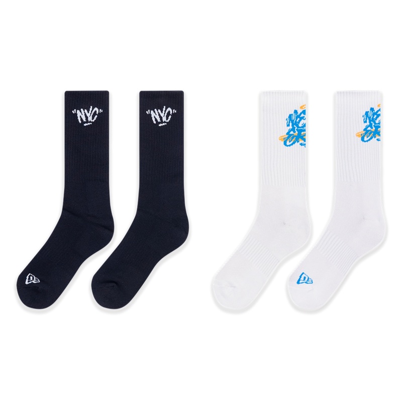 NEW ERA STREET REVERIE 2 PACK BLACK AND WHITE SOCKS