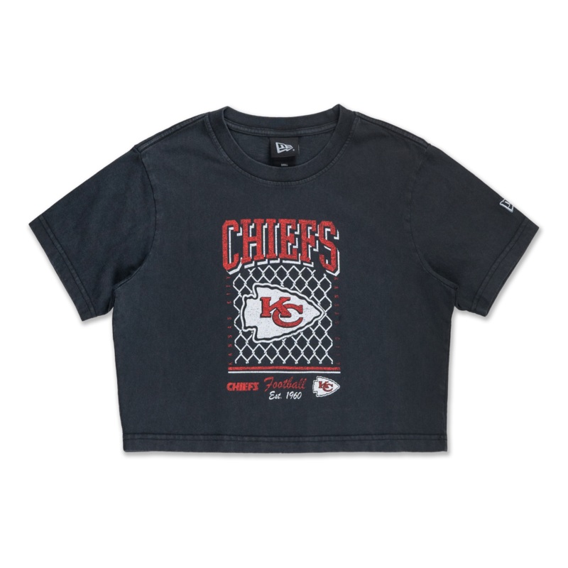 KANSAS CITY CHIEFS OLD SCHOOL SPORT AP BLACK WOMEN CROP TEE
