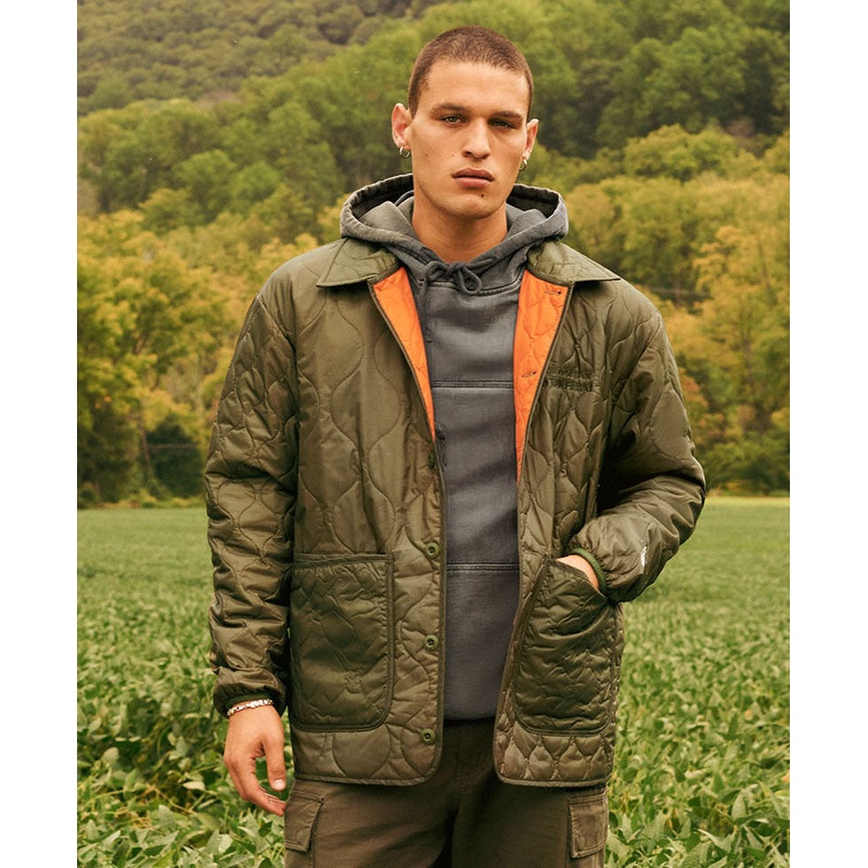NEW ERA QUILTED ARMY KHAKI GREEN ZIP-UP JACKET