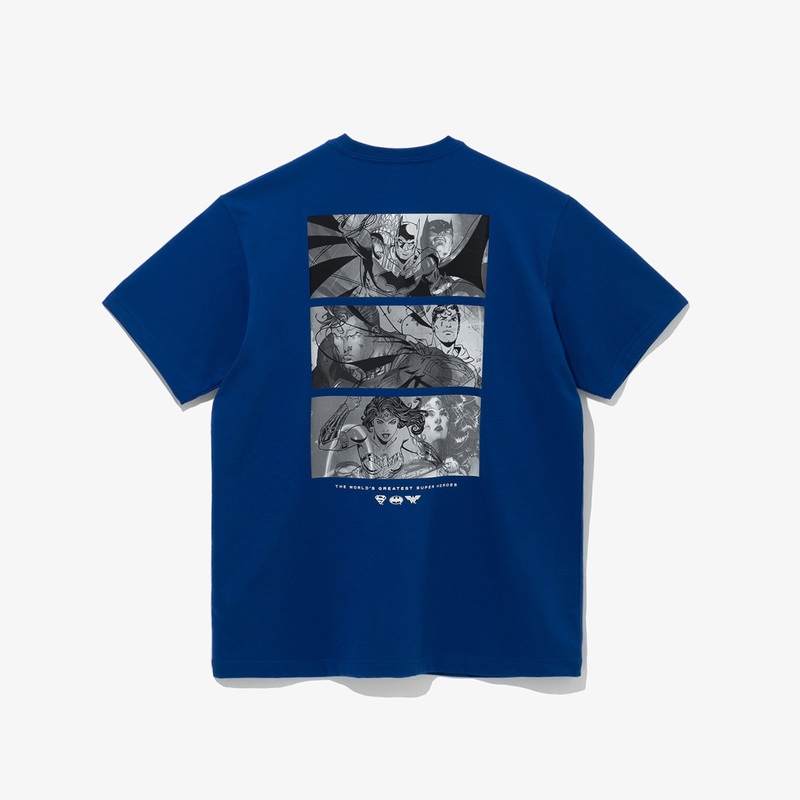 WARNER BROTHERS 100TH JUSTICE LEAGUE BLUE SHORT SLEEVE T-SHIRT