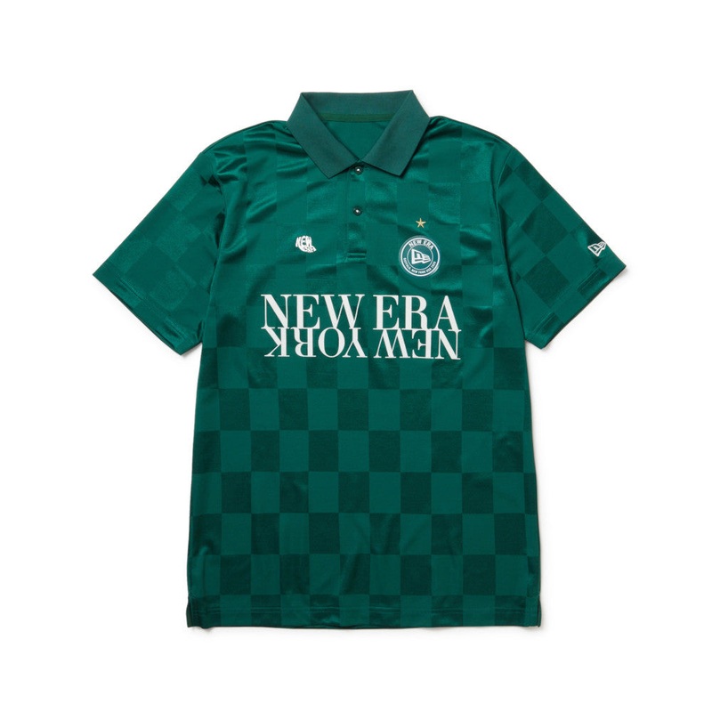 NEW ERA CHECKERBOARD EMERALD GREEN SHORT SLEEVE POLO SHIRT