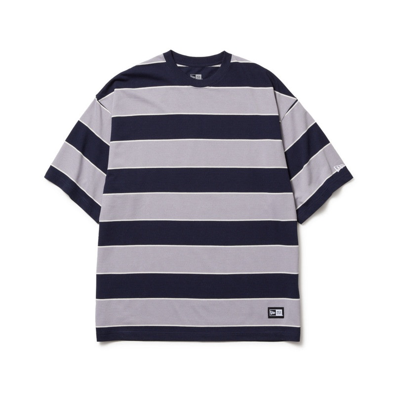 NEW ERA MULTI BORDER NAVY OVERSIZED SHORT SLEEVE T-SHIRT