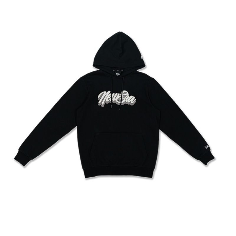 NEW ERA WHITE HAND SCRIPT WORDMARK BLACK HOODIE