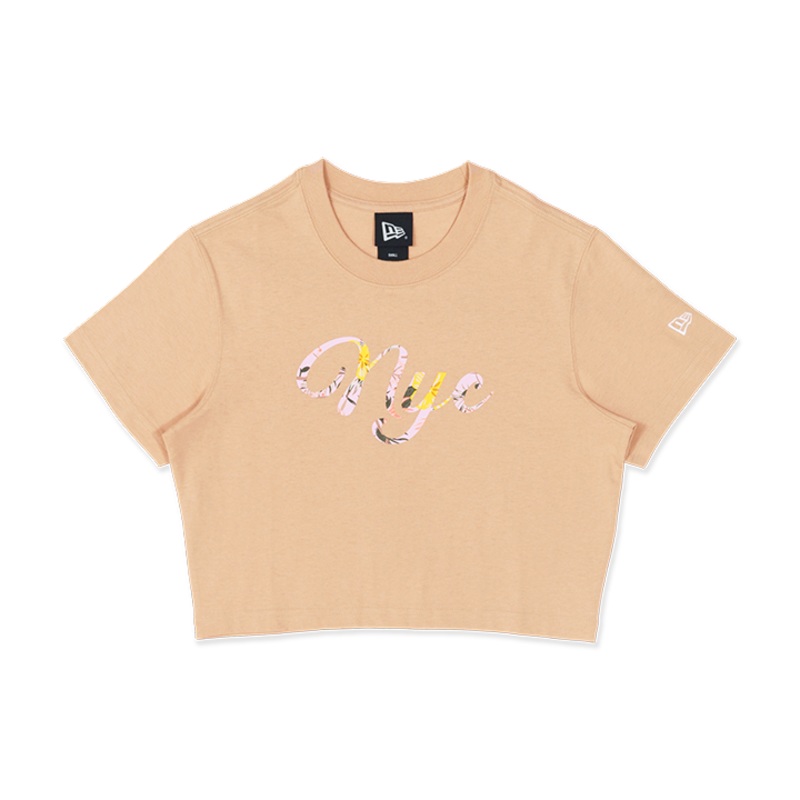 NEW ERA WOMEN FLORAL BEIGE SHORT SLEEVE CROP TEE