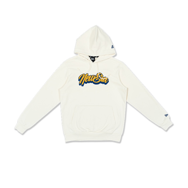 NEW ERA YELLOW HAND SCRIPT WORDMARK IVORY HOODIE