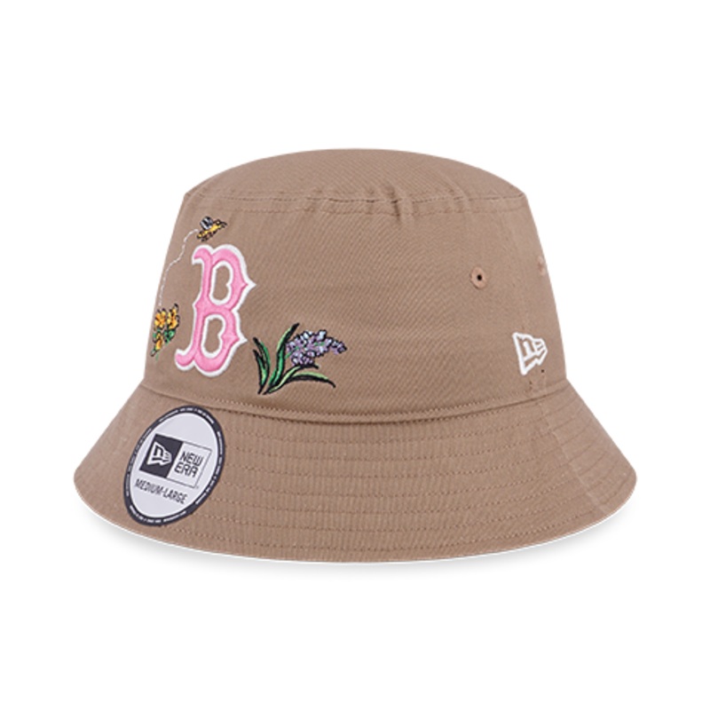 BOSTON RED SOX WATERCOLOR FLORAL KHAKI BUCKET 01