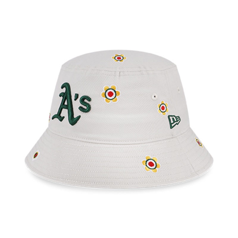 OAKLAND ATHLETICS FLOWER EMBROIDERY IVORY BUCKET 01