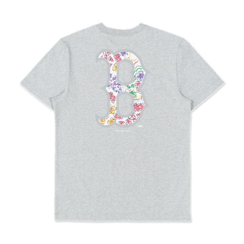 WATERCOLOR FLORAL BOSTON RED SOX GRAY SHORT SLEEVE T-SHIRT