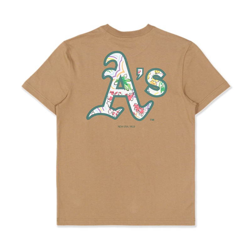 WATERCOLOR FLORAL OAKLAND ATHLETICS KHAKI SHORT SLEEVE T-SHIRT