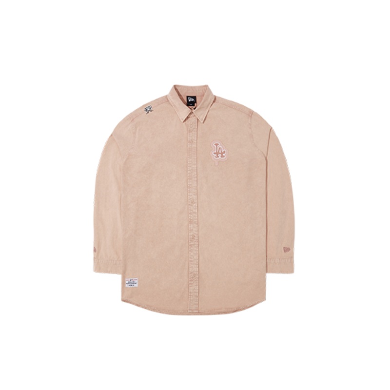 LOS ANGELES DODGERS JOYFUL SKATE LONG SLEEVE PINK WOVEN SHIRT