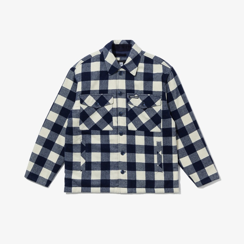 NEW ERA OUTDOOR NAVY CHECKED PADDED POCKET JACKET