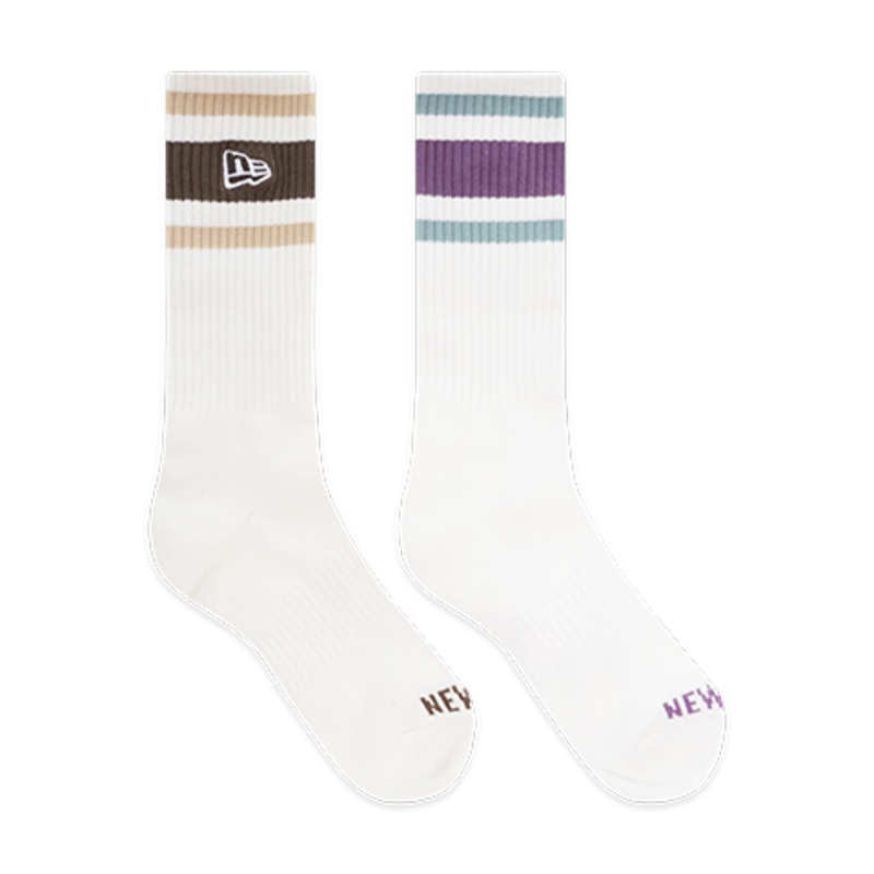 NEW ERA RIB WHITE 2 PACK CREW SOCKS (GREEN AND PURPLE)