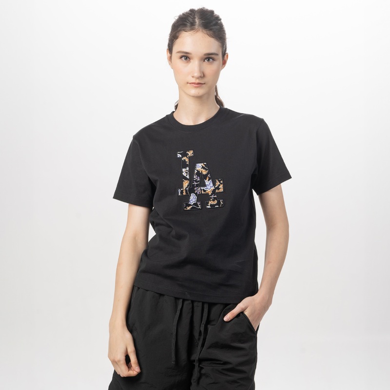 LOS ANGELES DODGERS FESTIVAL FLORAL BLACK WOMEN SHORT SLEEVE T-SHIRT