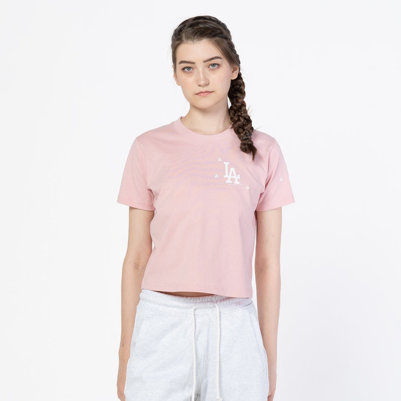 LOS ANGELES DODGERS MINI FLORAL PINK ROUGE WOMEN CROP TEE