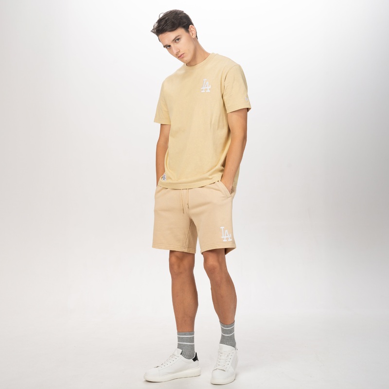 NEW ERA BROKEN WORLD-ACID WASH LOS ANGELES DODGERS OAT MILK KNIT SHORTS