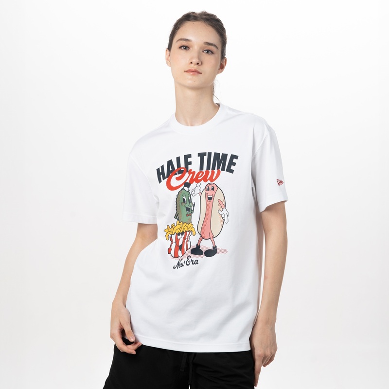 NEW ERA HALF TIME CREW HOTDOG PICKLE FRIES WHITE SHORT SLEEVE T-SHIRT