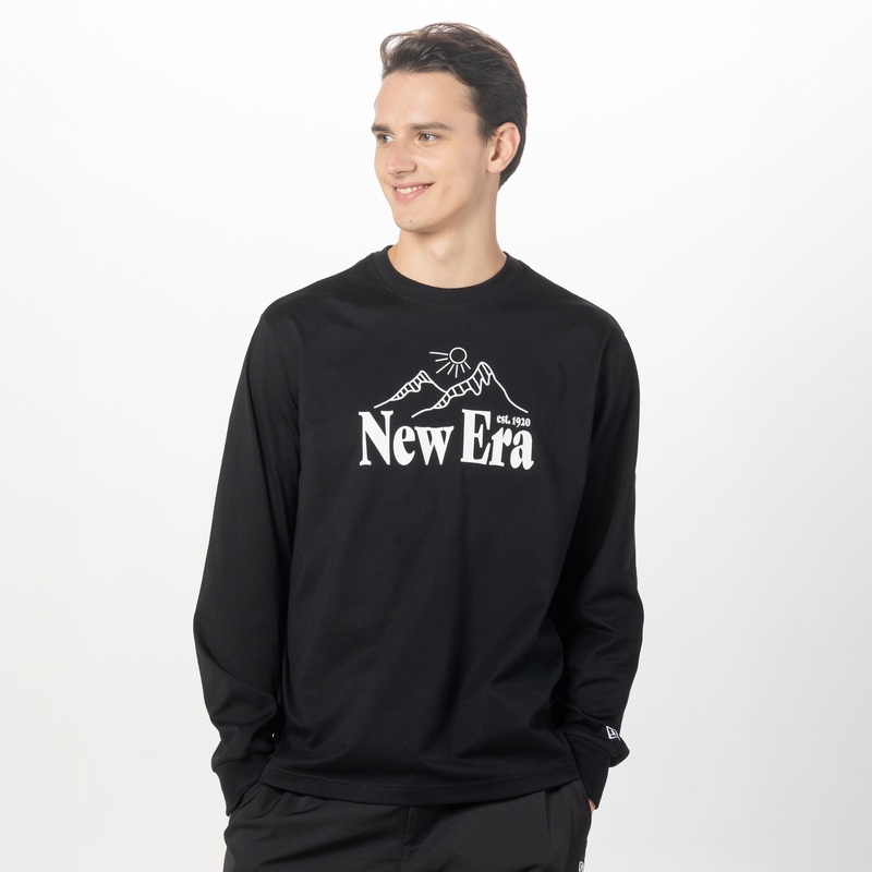 NEW ERA MOUNTAIN LOGO BLACK LONG SLEEVE T-SHIRT