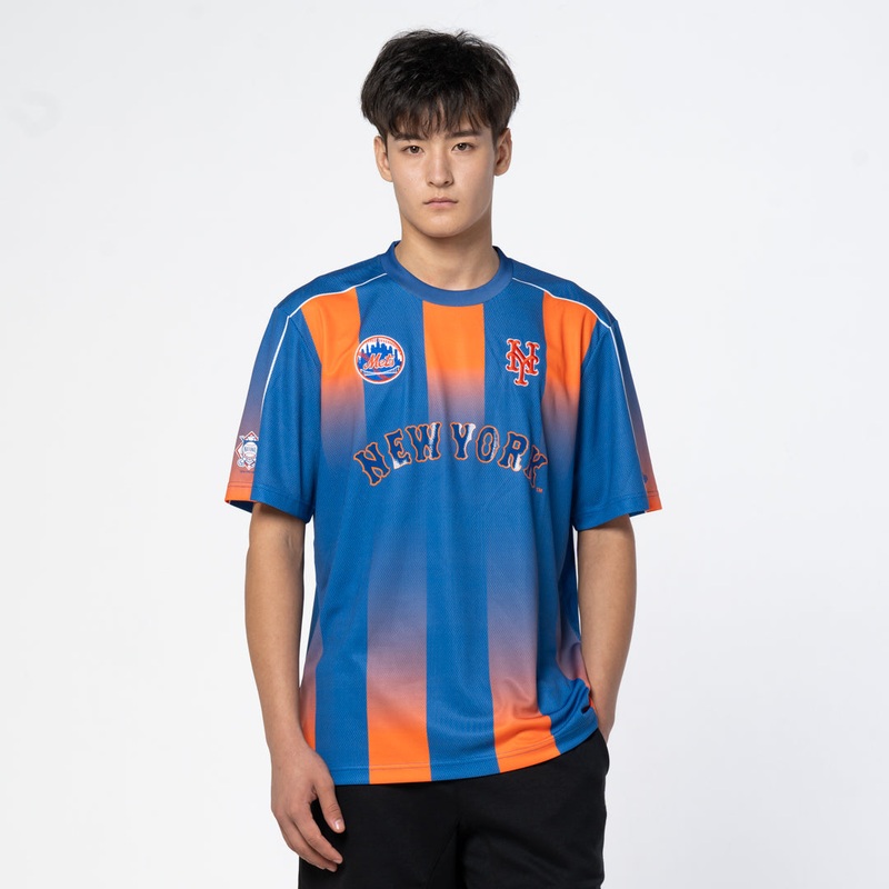 NEW YORK METS MLB SOCCER ROYAL / ORANGE STRIPED SOCCER JERSEY