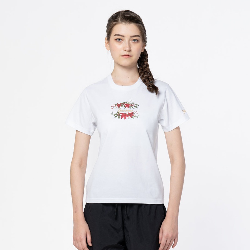 NEW YORK YANKEES CHRISTMAS FLORAL WHITE WOMEN SHORT SLEEVE T-SHIRT
