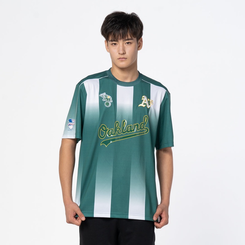 OAKLAND ATHLETICS MLB SOCCER DARK GREEN / WHITE STRIPED SOCCER JERSEY