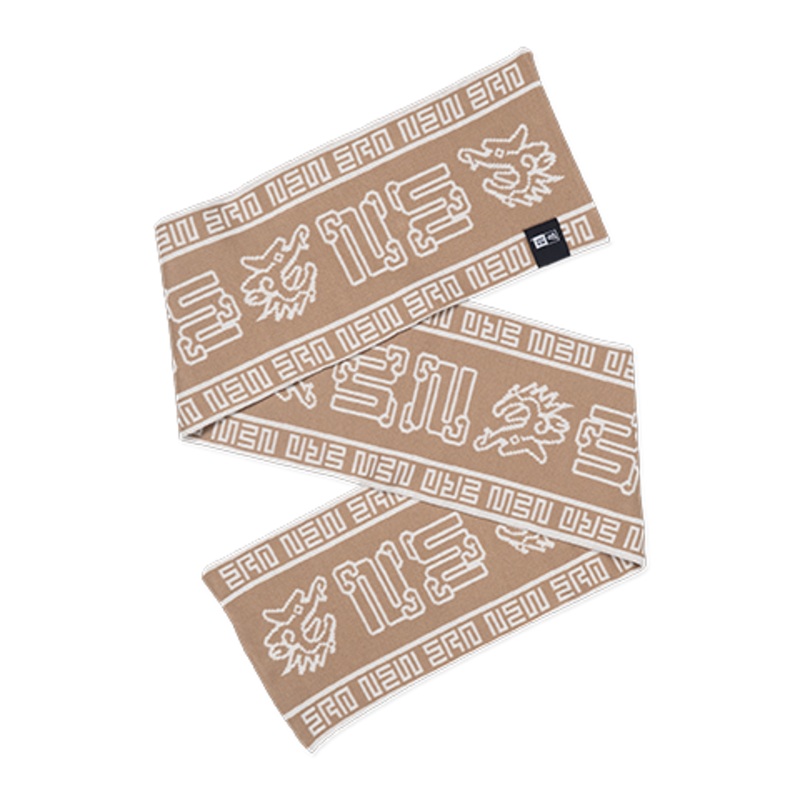 NEW ERA DRAGON ALL OVER PRINT BEIGE KNIT SCARF