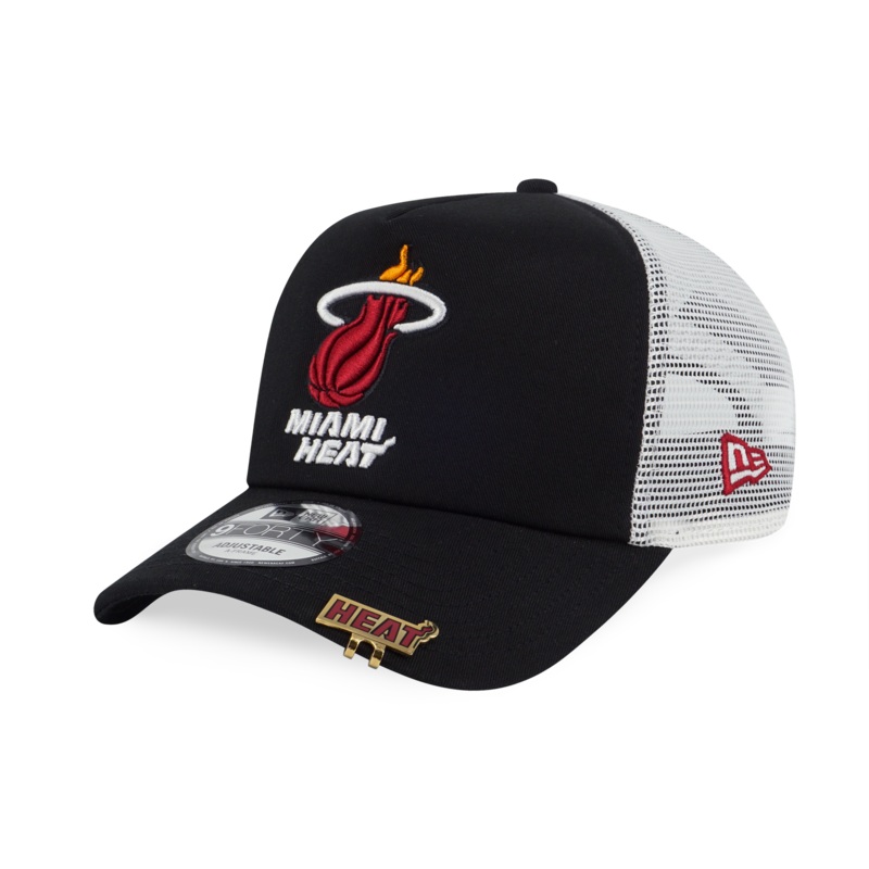 NBA MIAMI HEAT VISOR CLIP BLACK AND WHITE 9FORTY AF TRUCKER CAP