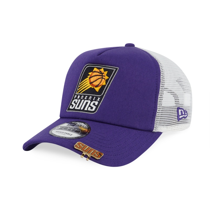 NBA PHOENIX SUNS VISOR CLIP ORCHID AND WHITE 9FORTY AF TRUCKER CAP