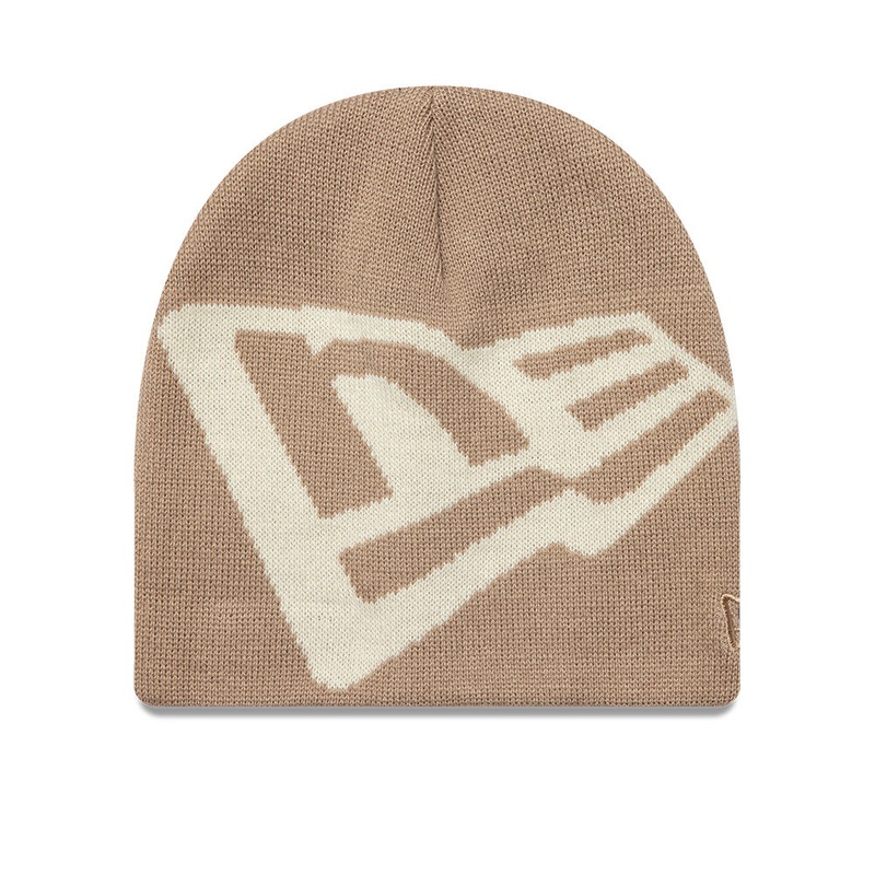 NEW ERA BASIC FLAG LOGO PASTEL BROWN SKULL KNIT BEANIE