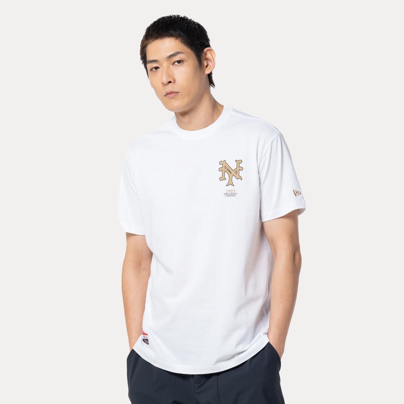 NEW YORK METS COOPERSTOWN ESSENTIAL FRONT AND BACK LOGO WHITE REGULAR SHORT SLEEVE T-SHIRT