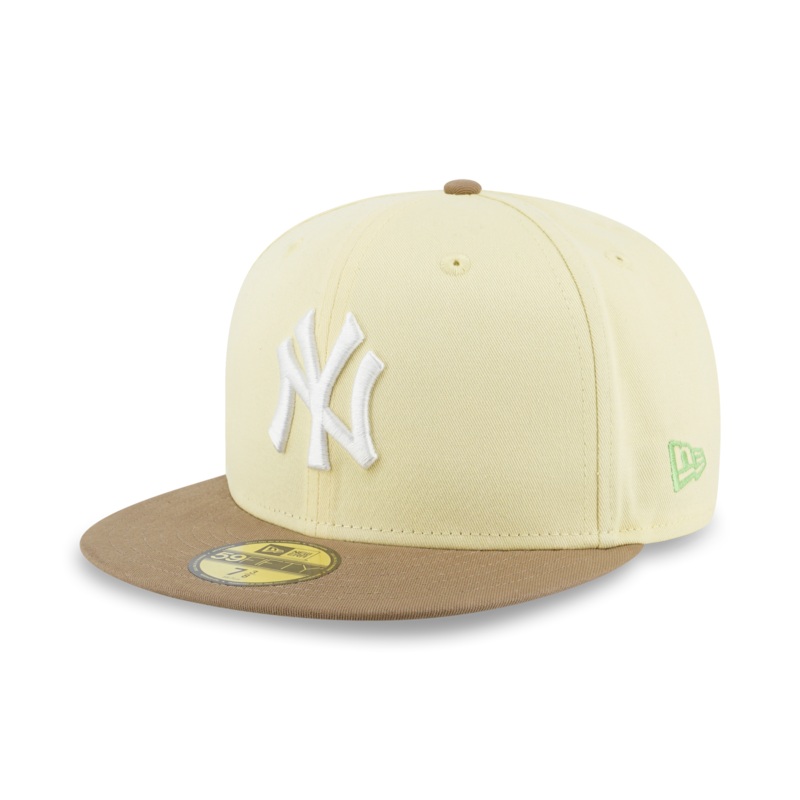 59FIFTY PACK – LEMON TEA NEW YORK YANKEES COOPERSTOWN KHAKI VISOR BABY YELLOW 59FIFTY CAP