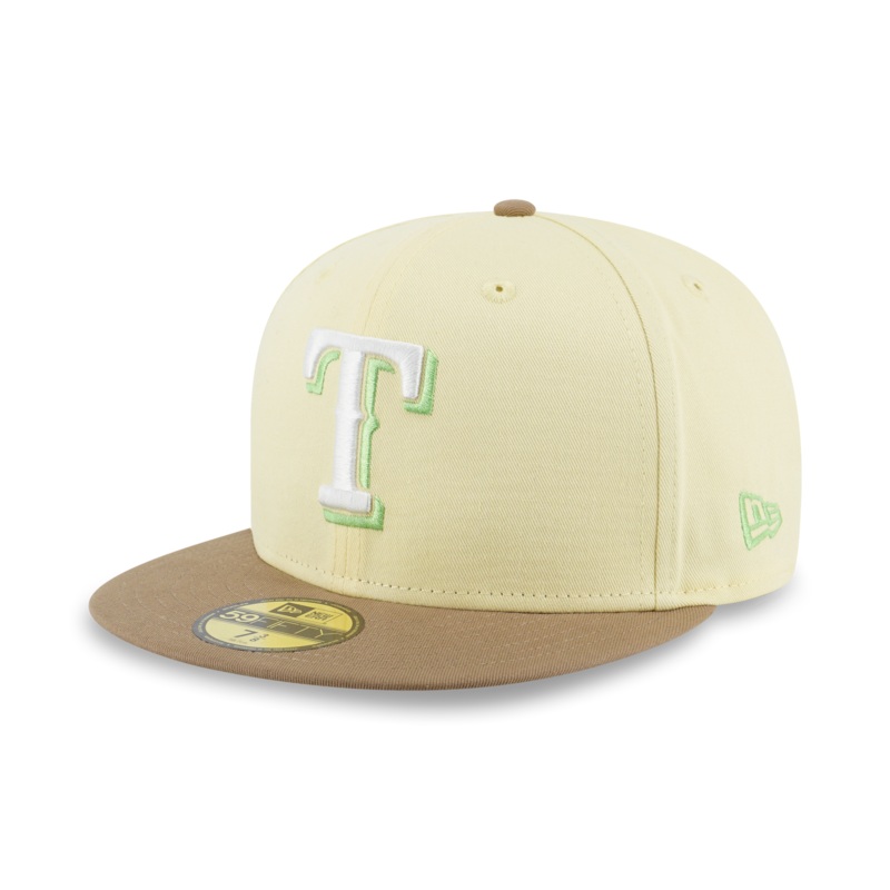 59FIFTY PACK – LEMON TEA TEXAS RANGERS COOPERSTOWN KHAKI VISOR BABY YELLOW 59FIFTY CAP