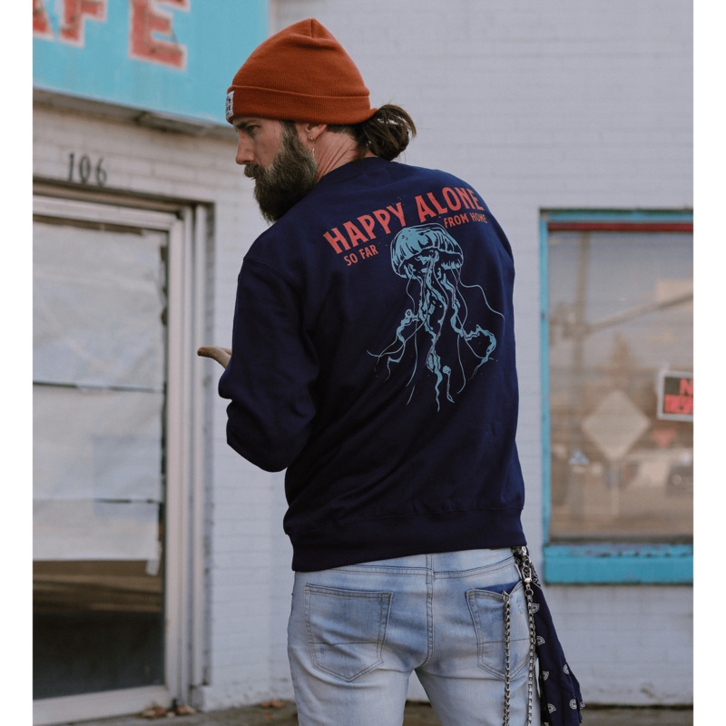 Happy Alone Navy Crew|XS|S|M|L|XL|XXL|3XL