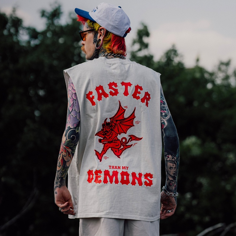 Faster Than My Demons Heavy Faded Bone Tank