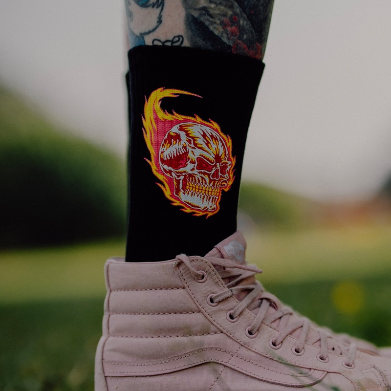 Flaming Skull Black Socks|5-8|9-12