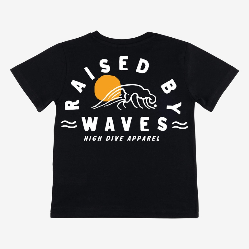 Raised By Waves Black Kids Tee