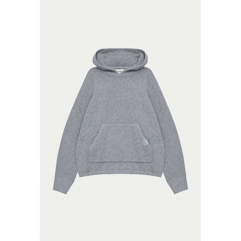 BOUCLE KNIT HOODIE – GREY MARL