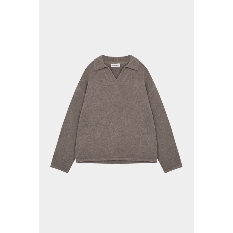 BOUCLE KNIT LONG SLEEVE POLO – BROWN